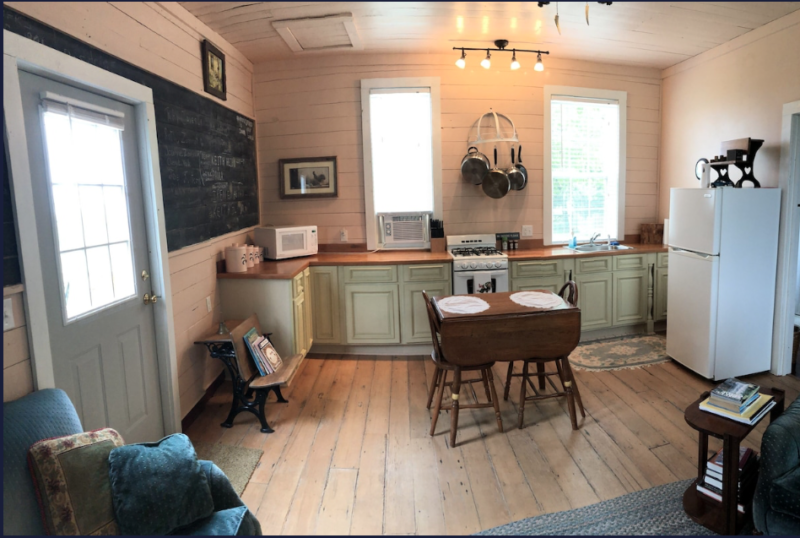 This schoolhouse VRBO has an old blackboard, and old schoolhouse and so many other pieces of history!